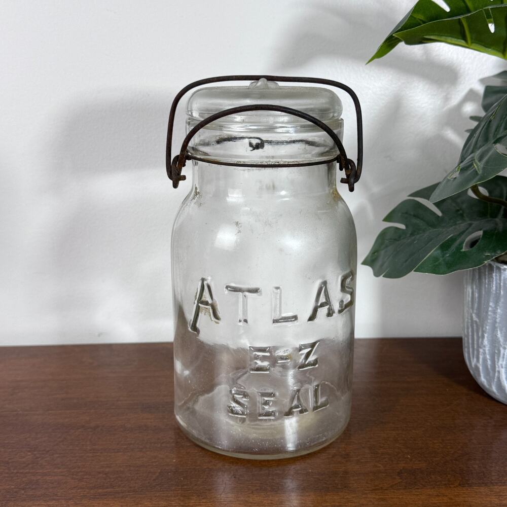 Vintage Atlas E-Z Seal Glass Quart Canning Jar with Glass Lid